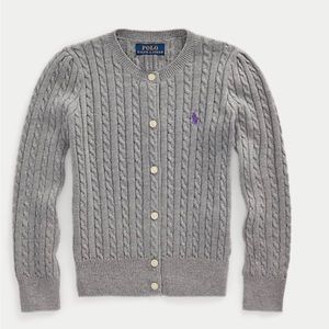 Polo Ralph Lauren Mini-Cable Cotton Cardigan Classic Color Grey Heather Size 6x